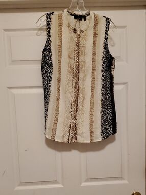 Worthington Sleeveless Animal-Stripe Print Camisole in Black and Cream